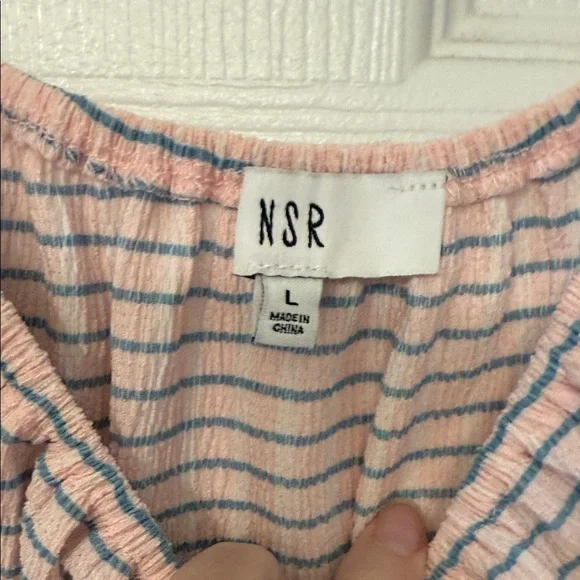 NSR Pink and Light Blue Striped Blouse off and on Shoulder - Picture 2 of 9